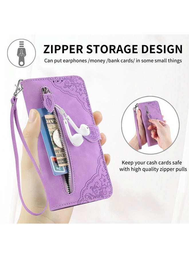 iPhone 15 Pro Max Leather Case Wallet Flip Cover Card Slots Magnetic Stand Phone Holder Function Fold Shockproof Protective Full Protection Comfortable Hold Accessory for iphone 15 Pro Max Purple  - Image 4