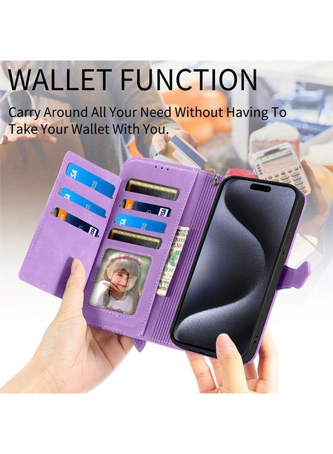 iPhone 15 Pro Max Leather Case Wallet Flip Cover Card Slots Magnetic Stand Phone Holder Function Fold Shockproof Protective Full Protection Comfortable Hold Accessory for iphone 15 Pro Max Purple  - Image 2