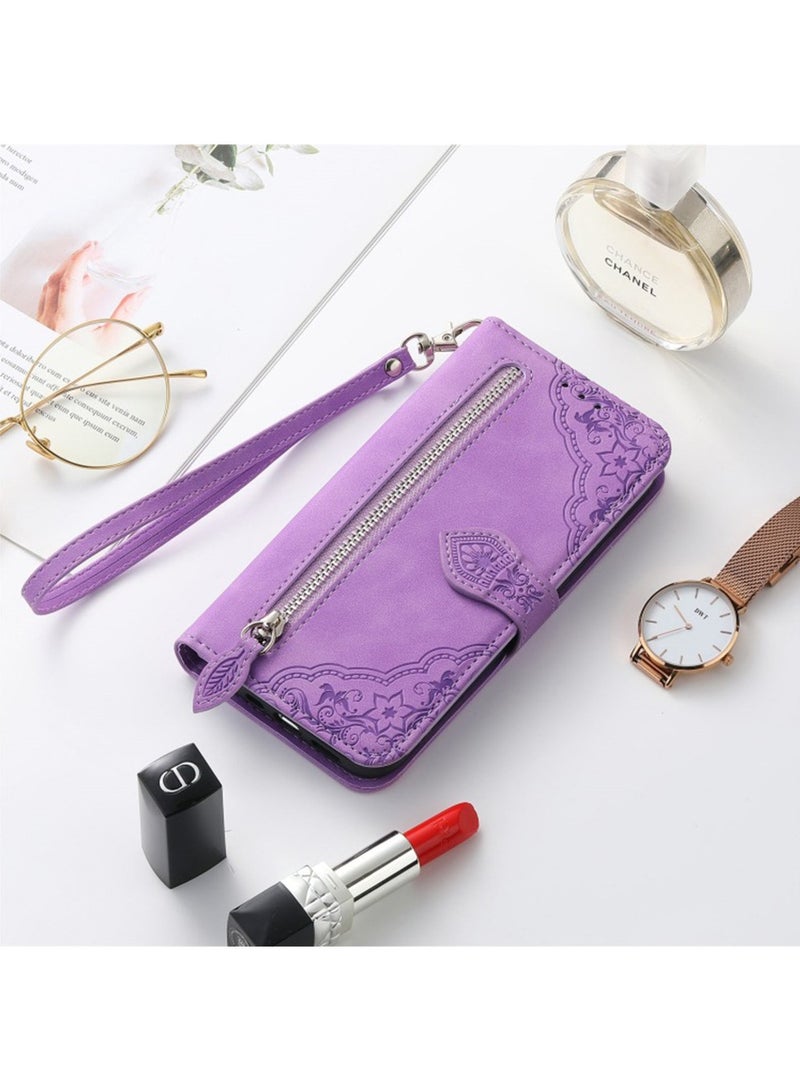 iPhone 15 Pro Max Leather Case Wallet Flip Cover Card Slots Magnetic Stand Phone Holder Function Fold Shockproof Protective Full Protection Comfortable Hold Accessory for iphone 15 Pro Max Purple  - Image 5