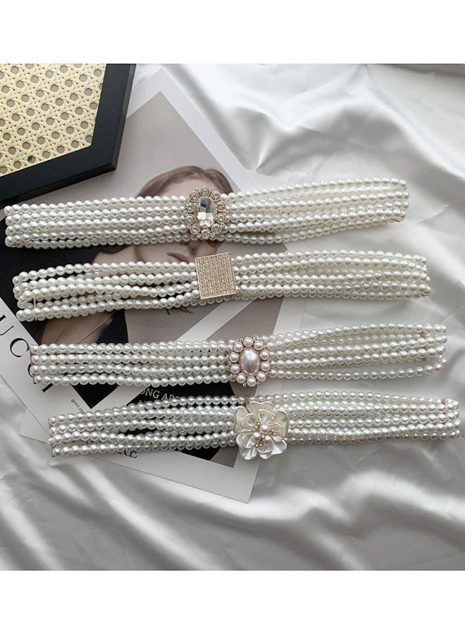 Loquat Pearl Waist Chain Chunky Belly Chain Link Chain Body Chain Accessories Pearl Jewelry for Women and Girls，Decorative Rhinestone Elastic Beaded Elastic Waist Chain - Image 3