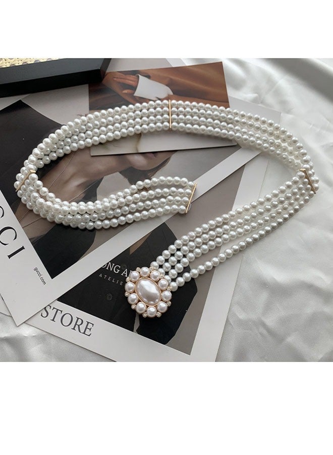 Loquat Pearl Waist Chain Chunky Belly Chain Link Chain Body Chain Accessories Pearl Jewelry for Women and Girls，Decorative Rhinestone Elastic Beaded Elastic Waist Chain - Image 4