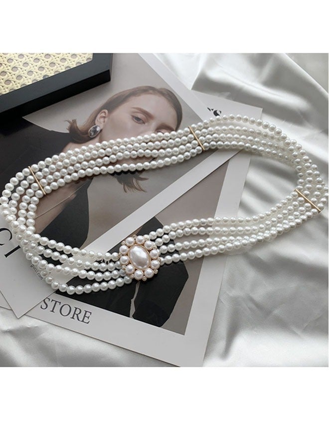 Loquat Pearl Waist Chain Chunky Belly Chain Link Chain Body Chain Accessories Pearl Jewelry for Women and Girls，Decorative Rhinestone Elastic Beaded Elastic Waist Chain - Image 1