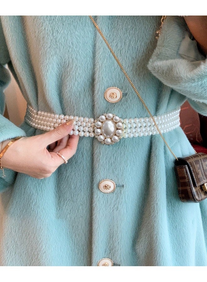 Loquat Pearl Waist Chain Chunky Belly Chain Link Chain Body Chain Accessories Pearl Jewelry for Women and Girls，Decorative Rhinestone Elastic Beaded Elastic Waist Chain - Image 2