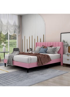 Wooden Twist Wooden Twist Modern Rectangular Upholstery Bed with Soft Wingback (Queen)  - Image 1