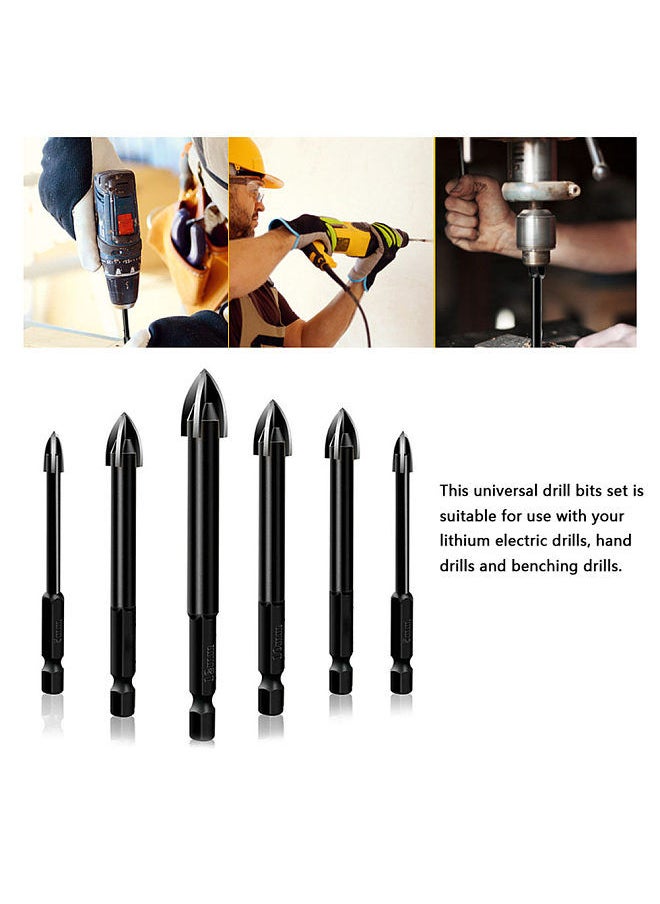 Generic - 6 PCS Universal Drill Bit Set Carbide Drill Bit Multifunctional Drill Bits  Glass Ceramic Full Ceramic Tile Wall Wood Hole Punch Drill Bits Set - Image 1