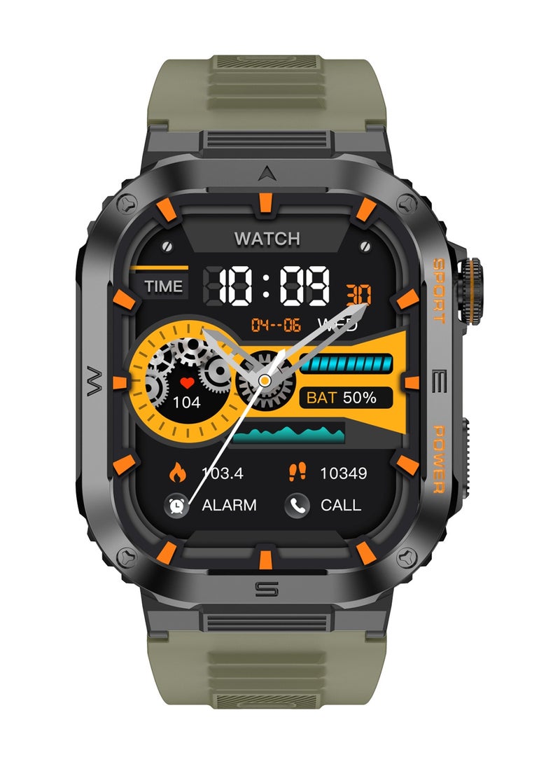 LIGE 2025 Newest Men's 400mAh Big Battery 2.01'' Large Full Touch Screen Sports Smart Watches IP68 Waterproof Support Arabic Silicone Green - Image 3