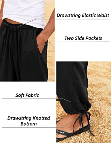 COOFANDY Men's Cotton Linen Pants Casual Yoga Harem Pants Beach Baggy Hippie Boho Pants Black - Image 4