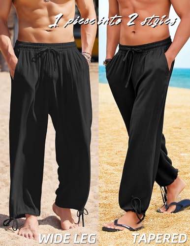 COOFANDY Men's Cotton Linen Pants Casual Yoga Harem Pants Beach Baggy Hippie Boho Pants Black - Image 3