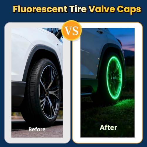 MUMUMAB 20 Pcs Glow in The Dark Tire Valve Caps Fluorescent Tire Valve Stem Caps, Cool Car Present for Universal Decoration Accessories for Car SUV Bicycle Motorcycles Trucks (Green) - Image 3