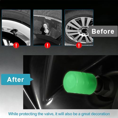 MUMUMAB 20 Pcs Glow in The Dark Tire Valve Caps Fluorescent Tire Valve Stem Caps, Cool Car Present for Universal Decoration Accessories for Car SUV Bicycle Motorcycles Trucks (Green) - Image 5