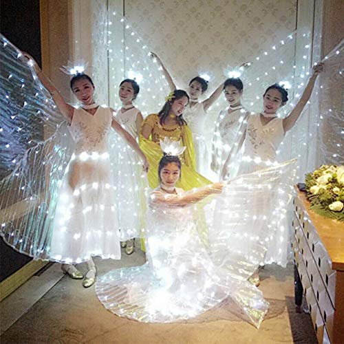 Saycker Halloween Belly Dance LED Angel Wings,Bar Belly Dance Light Up Stage Wear 360 Degrees Performance Props LED Wing for Women(White) - Image 5