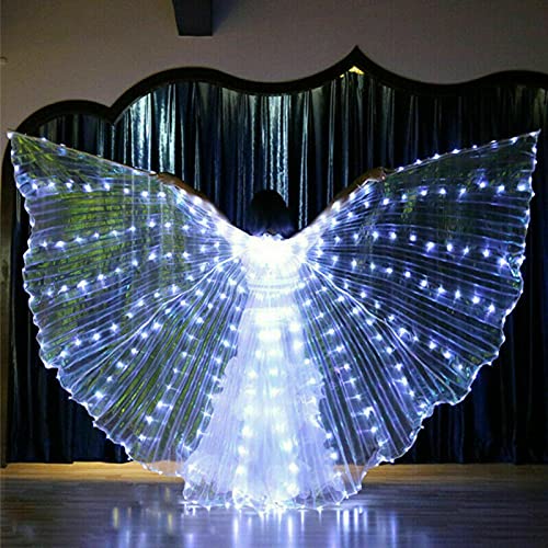 Saycker Halloween Belly Dance LED Angel Wings,Bar Belly Dance Light Up Stage Wear 360 Degrees Performance Props LED Wing for Women(White) - Image 1