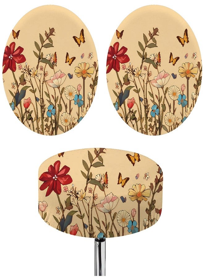 غطاءان دائريان للكراسي من CREATCABIN، غطاء كرسي بار، غطاء مقعد كرسي دائري، غطاء كرسي قابل للإزالة مع مطاط، بوليستر مقاوم للغبار، ديكور بار، طباعة جاكار، عرض للبار والمتجر والمنزل، زهرة مقاس 13 بوصة - Image 1