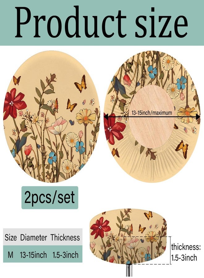 غطاءان دائريان للكراسي من CREATCABIN، غطاء كرسي بار، غطاء مقعد كرسي دائري، غطاء كرسي قابل للإزالة مع مطاط، بوليستر مقاوم للغبار، ديكور بار، طباعة جاكار، عرض للبار والمتجر والمنزل، زهرة مقاس 13 بوصة - Image 2