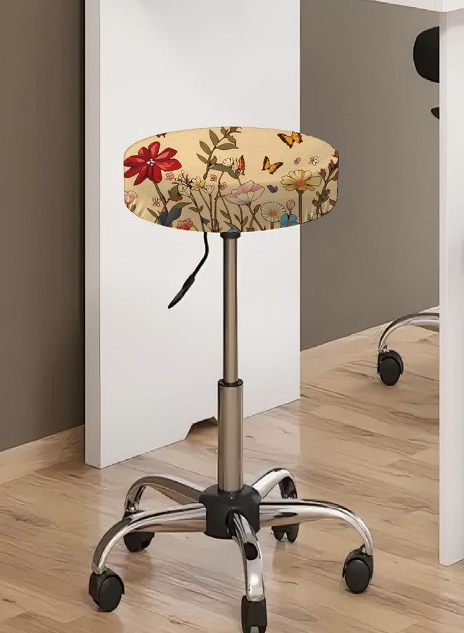 غطاءان دائريان للكراسي من CREATCABIN، غطاء كرسي بار، غطاء مقعد كرسي دائري، غطاء كرسي قابل للإزالة مع مطاط، بوليستر مقاوم للغبار، ديكور بار، طباعة جاكار، عرض للبار والمتجر والمنزل، زهرة مقاس 13 بوصة - Image 5