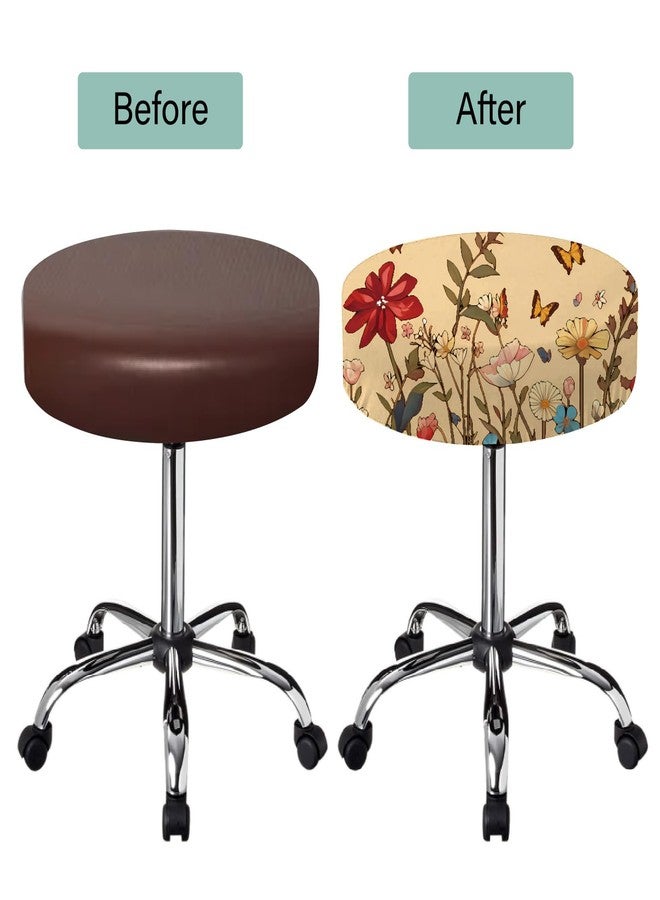 غطاءان دائريان للكراسي من CREATCABIN، غطاء كرسي بار، غطاء مقعد كرسي دائري، غطاء كرسي قابل للإزالة مع مطاط، بوليستر مقاوم للغبار، ديكور بار، طباعة جاكار، عرض للبار والمتجر والمنزل، زهرة مقاس 13 بوصة - Image 4