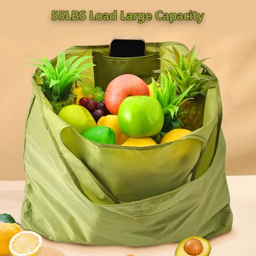 VIPbuy Reusable Shopping Bags - Foldable Extra Large Capacity Waterproof Grocery Tote Bag, Washable Heavy Duty 55LBS Shoulder Bag for Supermarket, Camping & Picnic (1, Green) - Image 4
