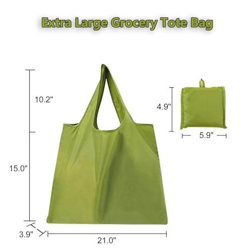 VIPbuy Reusable Shopping Bags - Foldable Extra Large Capacity Waterproof Grocery Tote Bag, Washable Heavy Duty 55LBS Shoulder Bag for Supermarket, Camping & Picnic (1, Green) - Image 5