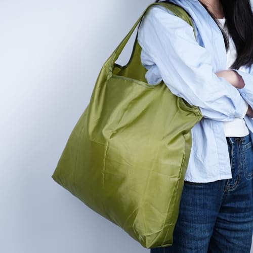 VIPbuy Reusable Shopping Bags - Foldable Extra Large Capacity Waterproof Grocery Tote Bag, Washable Heavy Duty 55LBS Shoulder Bag for Supermarket, Camping & Picnic (1, Green) - Image 2