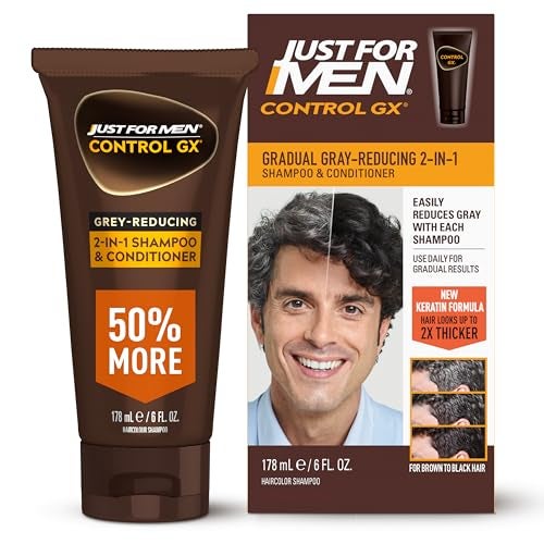 Just for Men Control GX Grey Reducing 2in1 Shampoo and Conditioner Gradual Hair Color with Keratin for Stronger Thicker and Healthier Looking Hair 6 Fl Oz Pack of 1 - Image 1