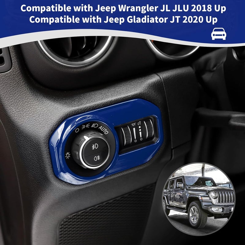 RT-TCZ for Jeep JL Headlight Switch Button Trim Cover Blue for Jeep Wrangler JL JLU 2018 up for Gladiator JT 2020 up Blue Interior Accessories - Image 4