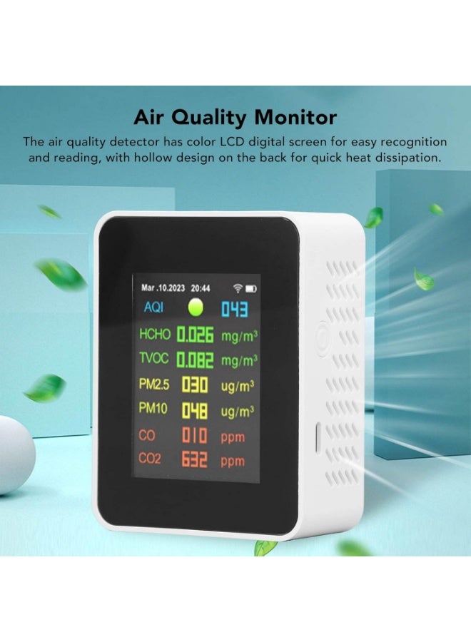 جهاز قياس جودة الهواء الداخلي 9 في 1، جهاز اختبار واي فاي 2000mAh مع شاشة LCD ملونة، لـ PM2.5، PM10، HCHO، الملوثات العضوية، ثاني اكسيد الكربون، ثاني اكسيد الكربون - Image 4