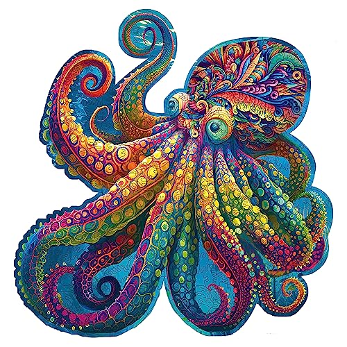 Mys Aurora Unique Wooden Jigsaw Puzzles  Agate Octopus 300 Pcs Medium Size 126 x 122 Luxurious Animal Shaped Wood Puzzle Beautiful Package Best Gift for Adults - Image 1