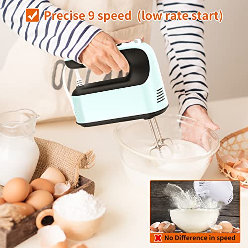 Yomelo 9-Speed Digital Hand Mixer Electric, 400W Powerful DC Motor, Baking Mixer Handheld with Snap-On Storage Case, Touch Button, Turbo Boost, Dough Hooks, Whisk (Ice Blue) - Image 4