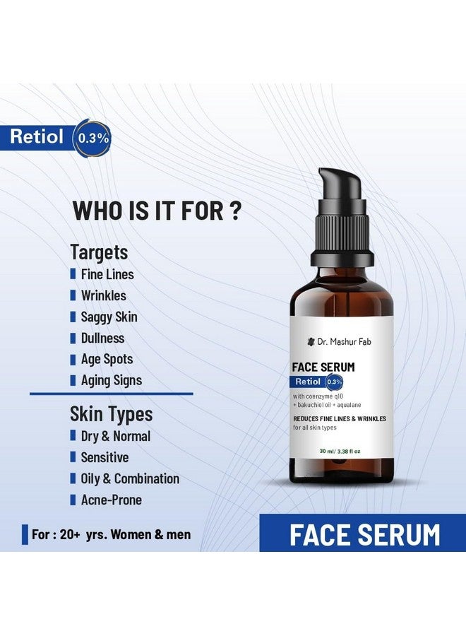 MASHUR FAB Retiol Face Serum, 0.3% with Coenzyme Q10, Anti-Aging for All Skin Types, 30 ml - Image 2