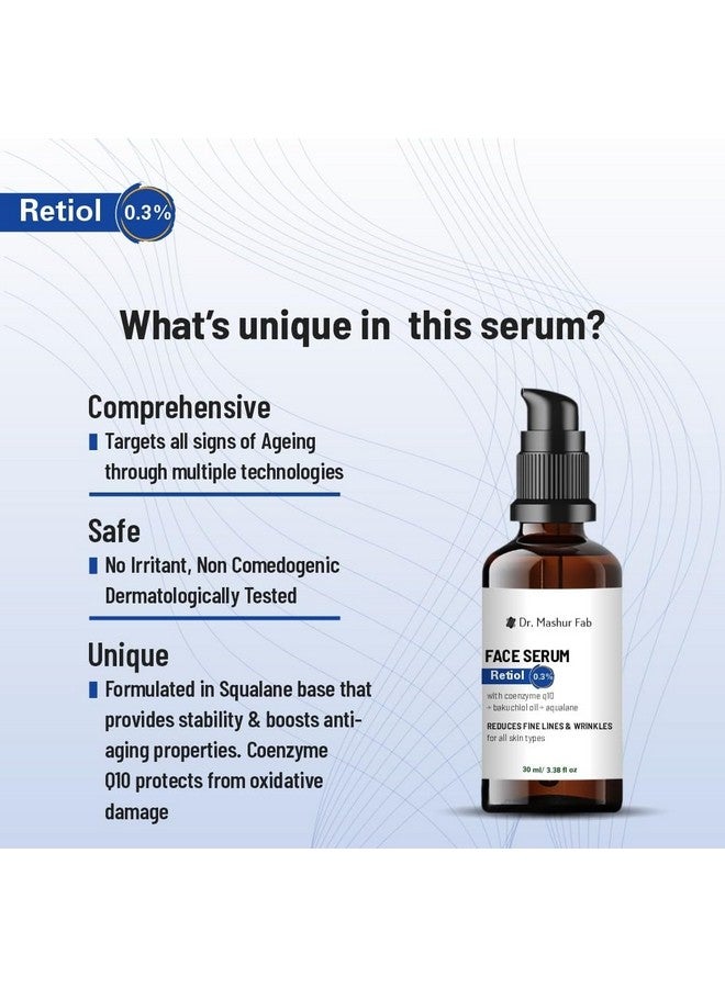MASHUR FAB Retiol Face Serum, 0.3% with Coenzyme Q10, Anti-Aging for All Skin Types, 30 ml - Image 3