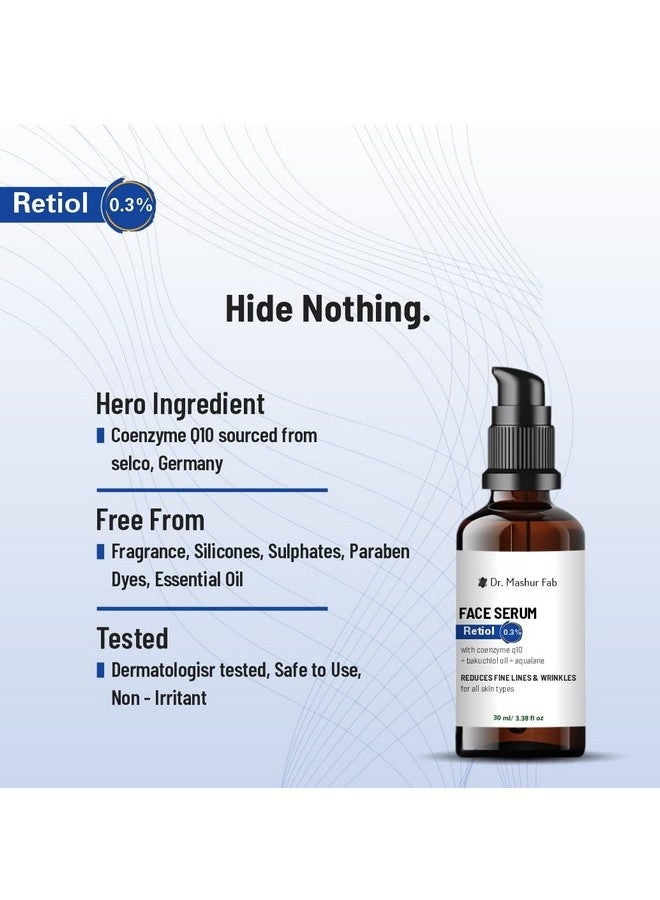 MASHUR FAB Retiol Face Serum, 0.3% with Coenzyme Q10, Anti-Aging for All Skin Types, 30 ml - Image 4