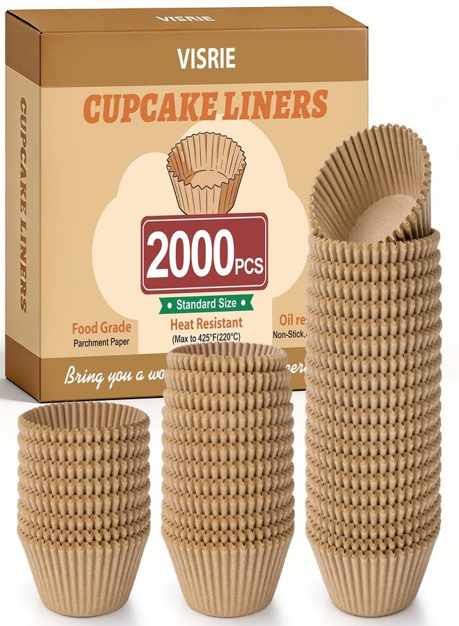 VISRIE Standard Muffin Liners 2000Pcs, Natural Parchment Paper Cupcake Liners for Baking, No Smell, Grease-Proof Muffin Cups, Food-grade Baking Cups for Cupcakes, Muffins, Nuts - Image 1