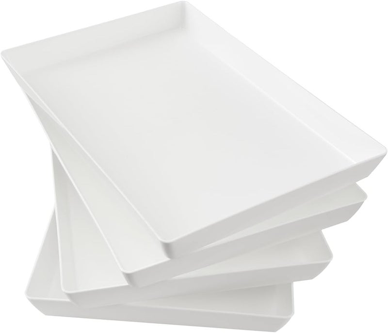 US Acrylic White Plastic Serving Trays Set of 4 15 x 10  Large Unbreakable Reusable Rectangular Party Platters  Serve Appetizers Fruit Veggies  Desserts  BPAFree  Made in USA - Image 1
