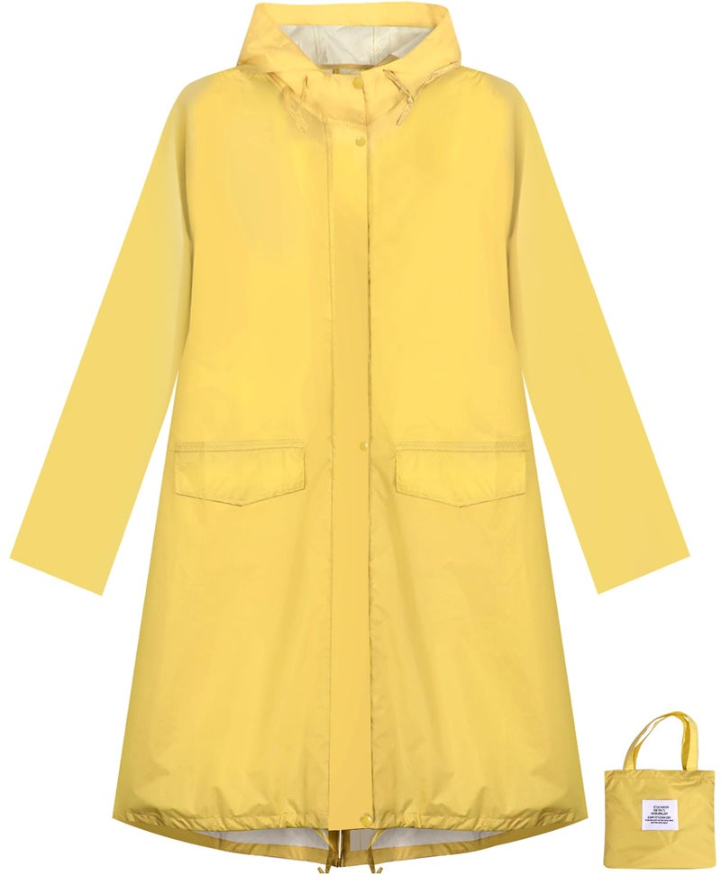 ANYOO Women's Waterproof Raincoat Lightweight Rain Jacket Hooded Long Rain Coat with Pockets for Adults Outdoor Activities(Yellow) One Size - Image 1