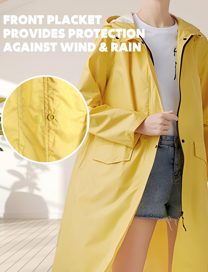 ANYOO Women's Waterproof Raincoat Lightweight Rain Jacket Hooded Long Rain Coat with Pockets for Adults Outdoor Activities(Yellow) One Size - Image 5