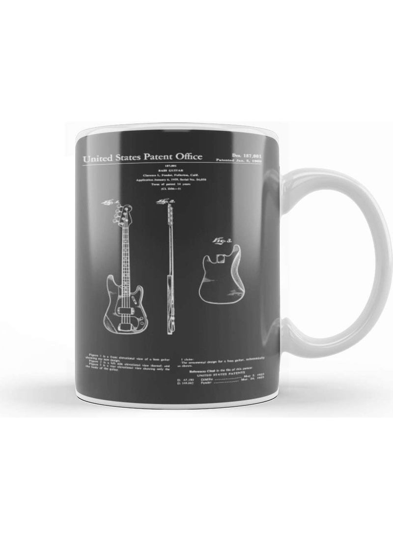 Baskı Dükkanı - Print Shop Fender Bass Guitar Patent White Mug Porcelain - Image 1