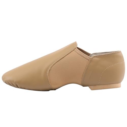 Linodes (Tent Leather Upper Jazz Shoe Slip-on for Women and Men's Dance Shoes Brown 6M - Image 2