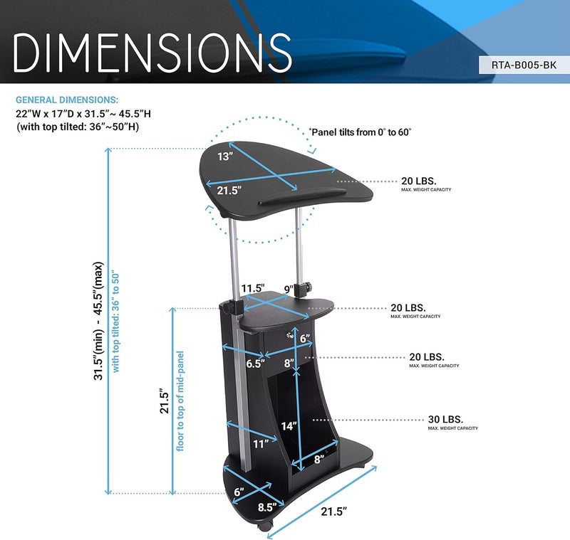 Techni Mobili Sit-to-Stand Mobile Medical Laptop Computer Cart, Black, Adjustable Height, B005 - Image 2