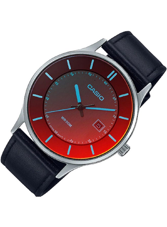 CASIO ساعة للرجال انالوج لعرض التاريخ، مينا احمر، سوار من الجلد الزجاجي المستقطب MTP-E605L-1EVDF - Image 2