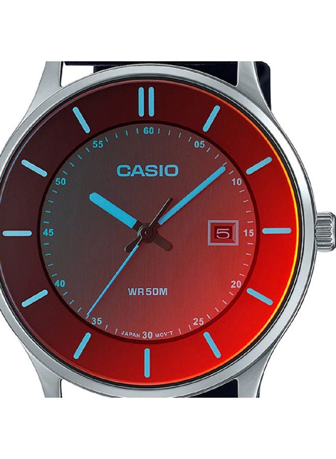 CASIO ساعة للرجال انالوج لعرض التاريخ، مينا احمر، سوار من الجلد الزجاجي المستقطب MTP-E605L-1EVDF - Image 3