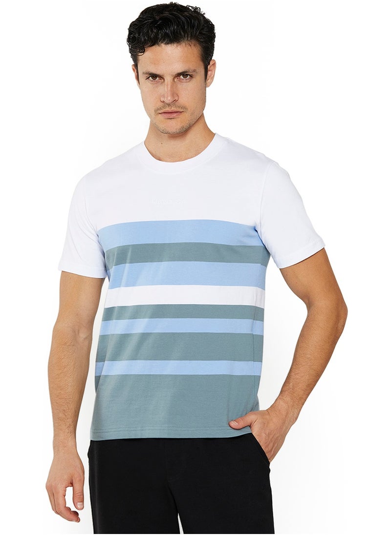 NAUTICA - Contrast Striped Regular Fit Premium Cotton Crew Neck T-shirt - Image 1
