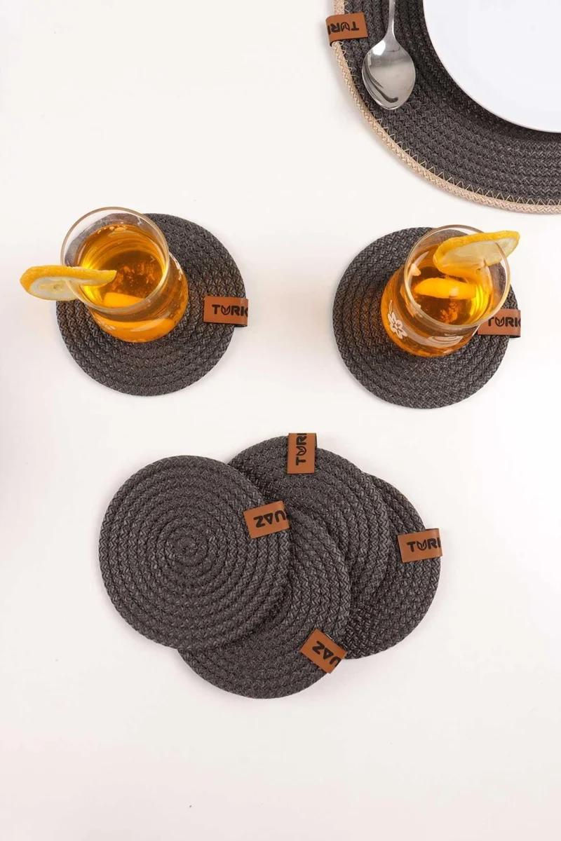 Pikas Decorative Snail Jute Woven Coasters, 6 Piece Coasters