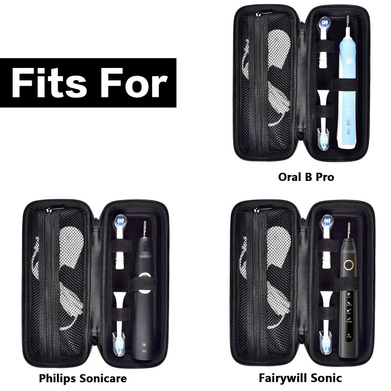 Comecase Toothbrush Travel Case Compatible with Oral-B Pro 1000, 2000, 3000, 3500, 1500/ for Philips Sonicare ProtectiveClean 4100 5100 Electric Toothbrush with Mesh Pocket for Accessories - Black (Bag Only) - Image 2