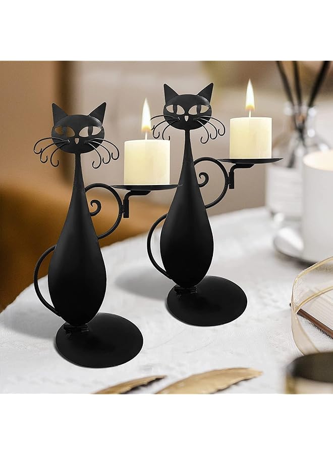 erorex Black Cat Candle Holder For Pillar Candles Led Flameless Candles Retro Rustic Farmhouse Metal Decor Ideal For Centerpieces Dining Tables And Housewarming Gifts - Image 2