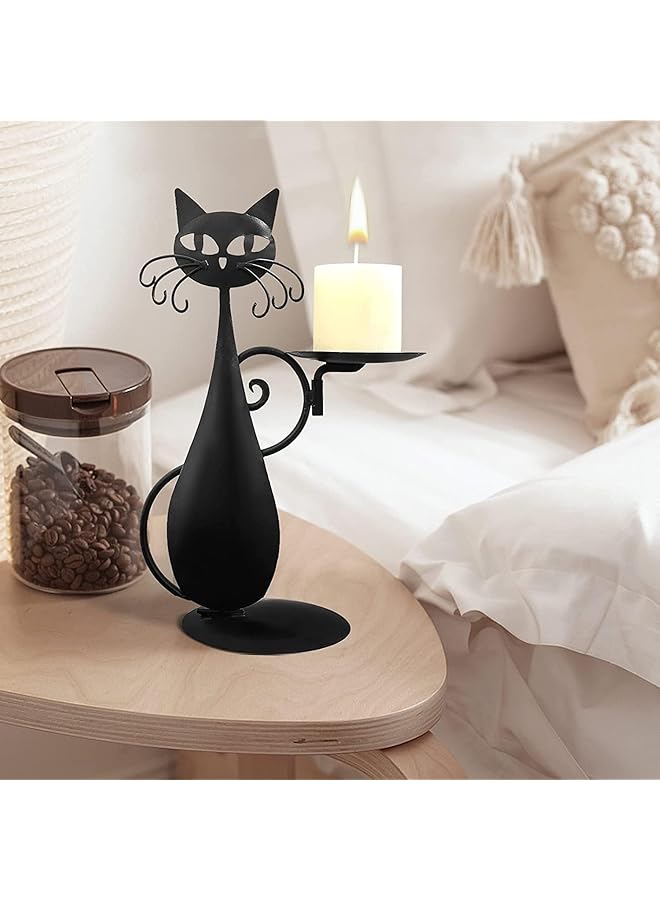 erorex Black Cat Candle Holder For Pillar Candles Led Flameless Candles Retro Rustic Farmhouse Metal Decor Ideal For Centerpieces Dining Tables And Housewarming Gifts - Image 1