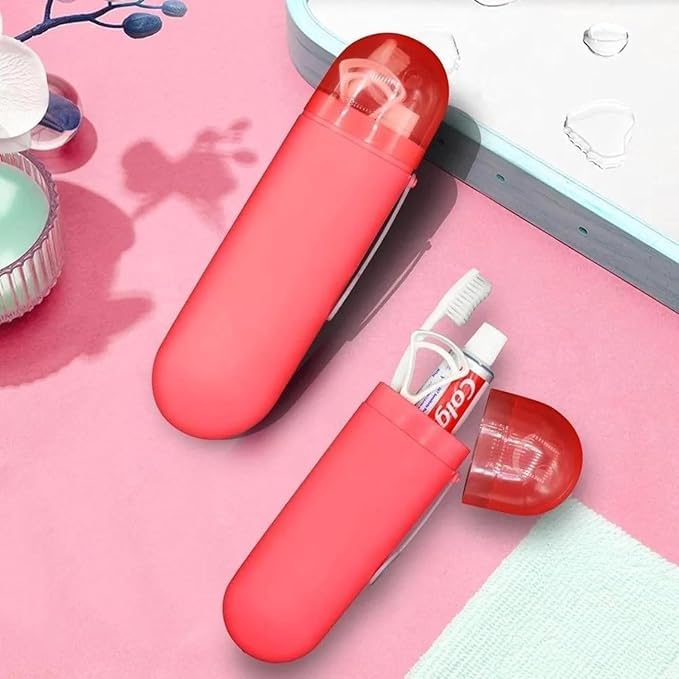 CLICKSWIFT حافظة فرشاة الأسنان ومعجون الأسنان المحمولة من كليك سويفت للاستخدام اليومي والسفر، صندوق فرشاة الأسنان مضاد للبكتيريا بشكل بيضاوي للتخييم 2 قطع (متعدد الألوان) - Image 5