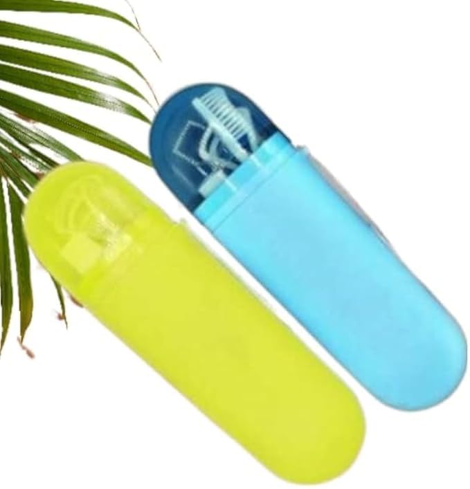 CLICKSWIFT حافظة فرشاة الأسنان ومعجون الأسنان المحمولة من كليك سويفت للاستخدام اليومي والسفر، صندوق فرشاة الأسنان مضاد للبكتيريا بشكل بيضاوي للتخييم 2 قطع (متعدد الألوان) - Image 1