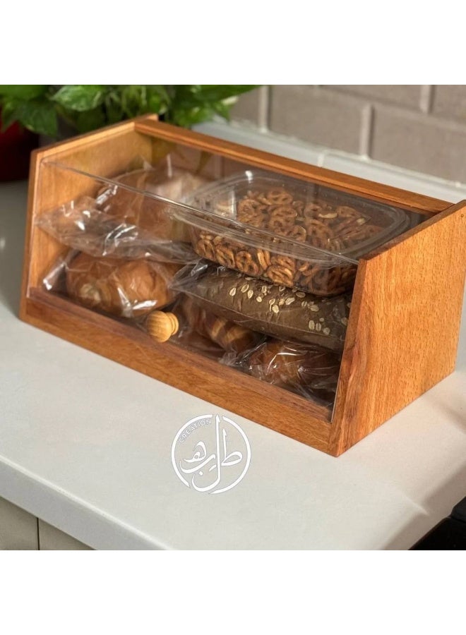 عياشة خشب غطاء اكريلك  للحفاظ علي المخبوزات و المنتجات الغذائيه من الرطوبه و تجعلها طازجة لفترة طويله مزودة بمقبض خشبي لسهوله فتحها  مقاس  38 * 20 - Image 3