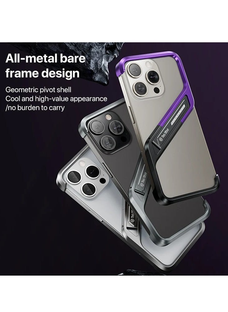 Generic - Case For iPhone 16 Pro Max S-shaped Stand Frameless Metal Phone Case Desert Titanium - Image 1
