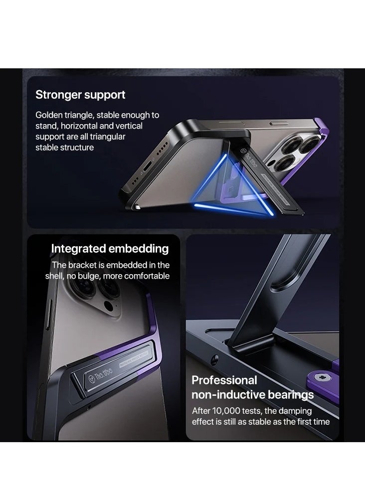 Generic - Case For iPhone 16 Pro Max S-shaped Stand Frameless Metal Phone Case Desert Titanium - Image 1